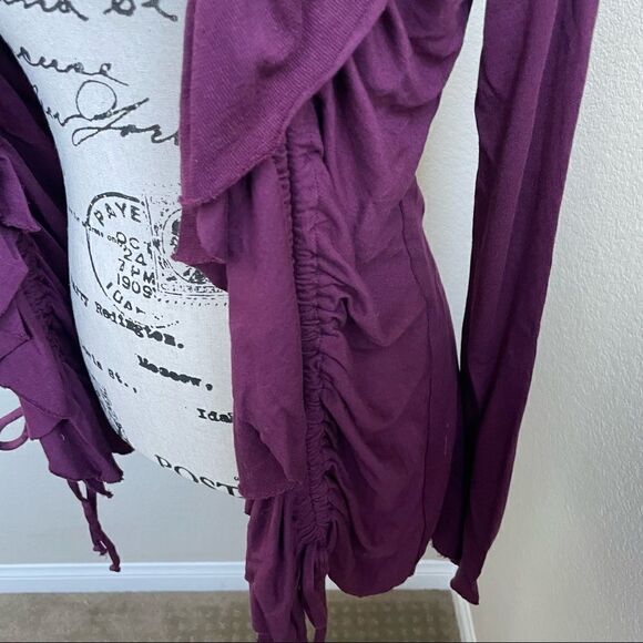 LA made Burgundy/ Plum Colored Duster Cardigan with Ruffles Size S - Picture 8 of 14
